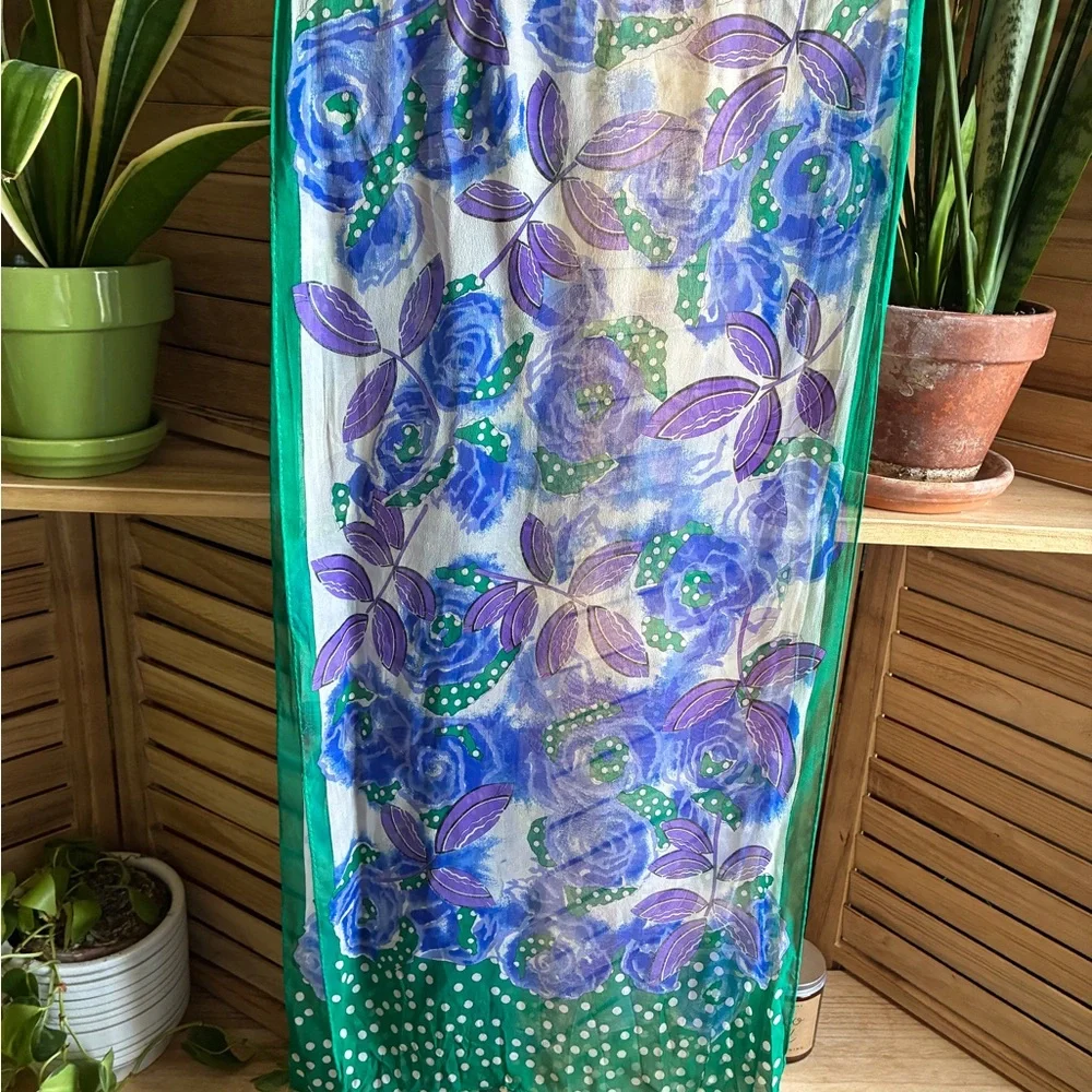 Vintage 1988 Ginnie Johansen Silk Scarf | Made in Japan | Signed | Floral Print